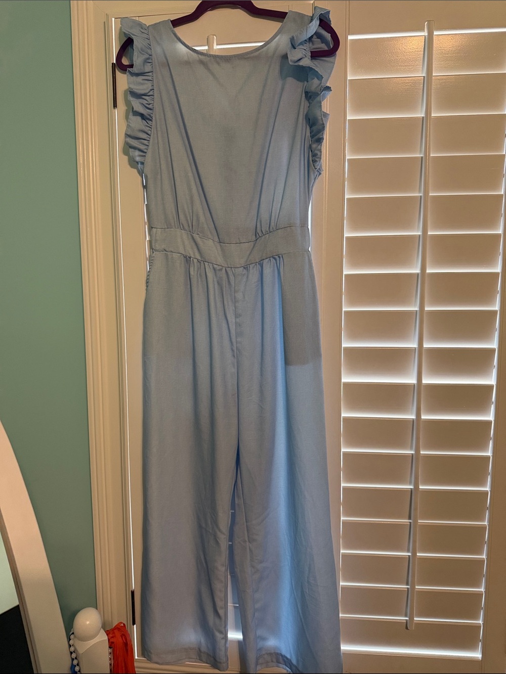 Belinda Light Blue Ruffle Shoulder Jumpsuit